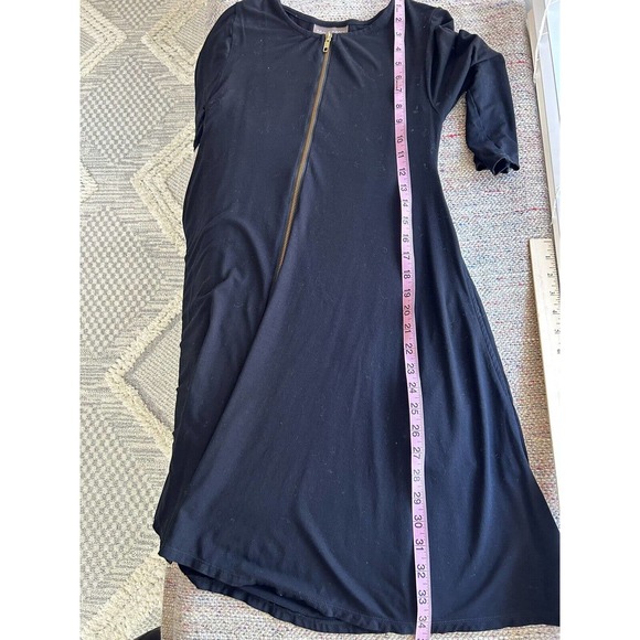 Anthropologie Bel Kazon Front Zip Fit Flare Long Sleeve black dress SMALL pocket - Picture 7 of 10